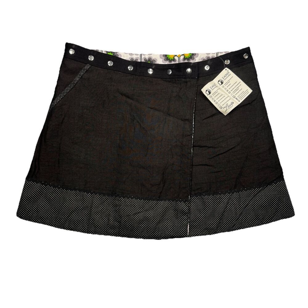Zand Amsterdam Wrap Skirt One Size Reversible Black Blue Plaid Snap Cotton Wool